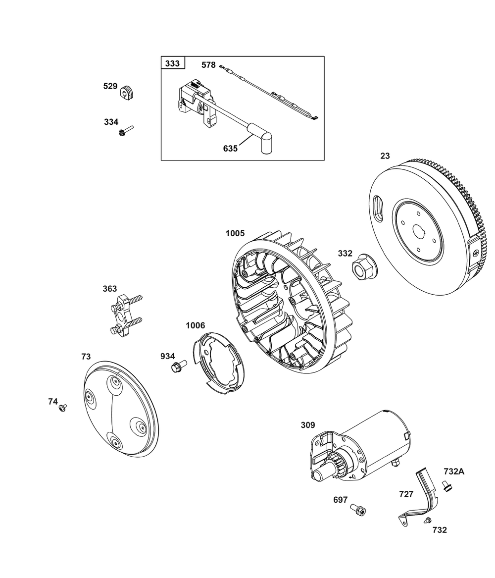 Flywheel, Ignition, And Starter Group Diagram and Parts List for 385447-0402-G1  Briggs and Stratton Engine